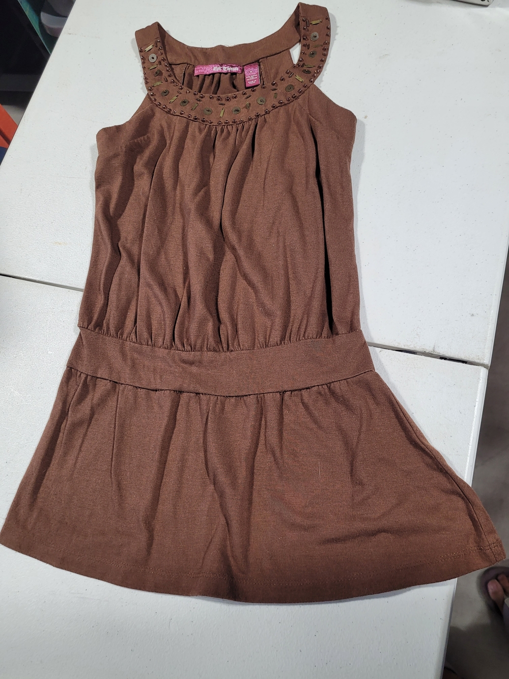 Epic Threads Brown Sleeveless Embellished Neckline Casual Top
